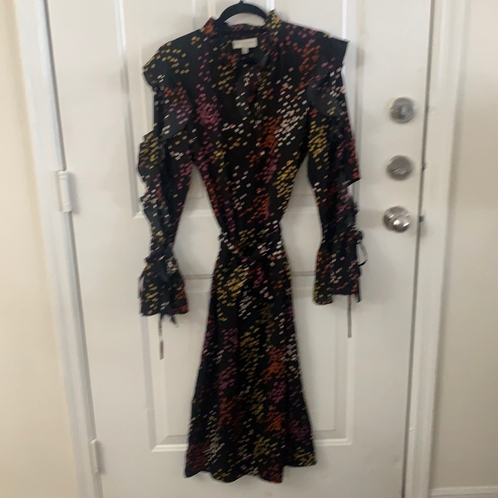 Never Fully Dressed Womens Midi Tie Dress Color: black with spotted colors